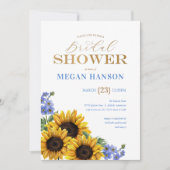 Elegantes Gold Blue Sunflower Brautparty Einladung (Vorderseite)