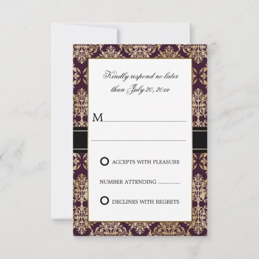 Elegantes Gold Blüh Damask Eggplant UAWG RSVP Karte (Rückseite)