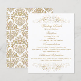 Elegantes Gold Blüh Damask Hochzeitsdetails Einladung