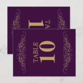 Elegantes Gold Blüh Eggplant Tischnummer (Vorne/Hinten)