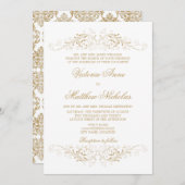 Elegantes Gold Blüh und Damask Einladung (Vorne/Hinten)