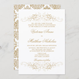 Elegantes Gold Blüh und Damask Einladung