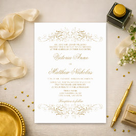 Elegantes Gold Blüh und Damask Einladung
