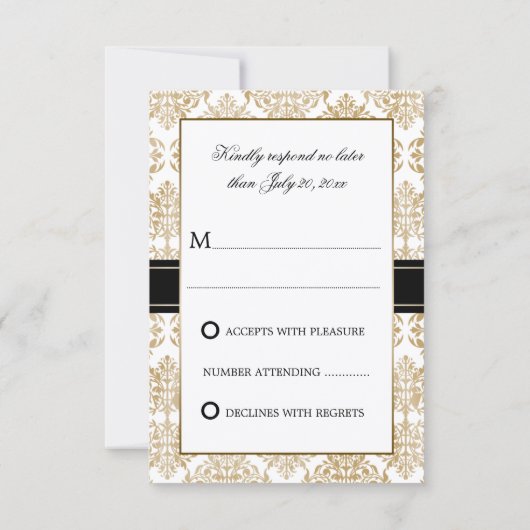Elegantes Gold Blüh und Damask UAWG RSVP Karte (Rückseite)