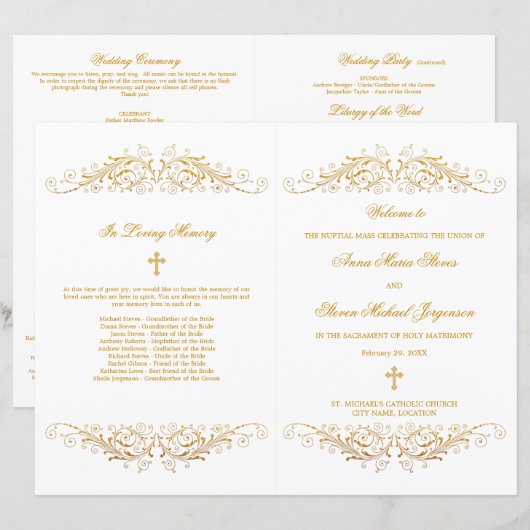Elegantes Gold Blüh Wedding Program (Vorne/Hinten)