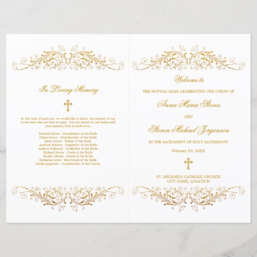 Elegantes Gold Blüh Wedding Program (Vorderseite)