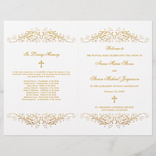 Elegantes Gold Blüh Wedding Program (Vorderseite)