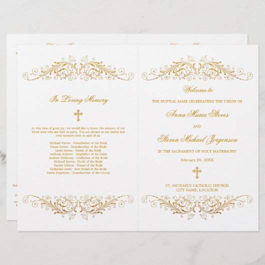 Elegantes Gold Blüh Wedding Program (Vorne/Hinten)