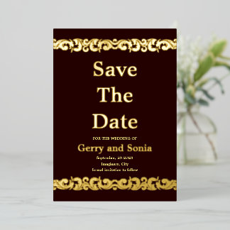 Elegantes Gold Blühend Hochzeitsfoil Save the Date Folieneinladung