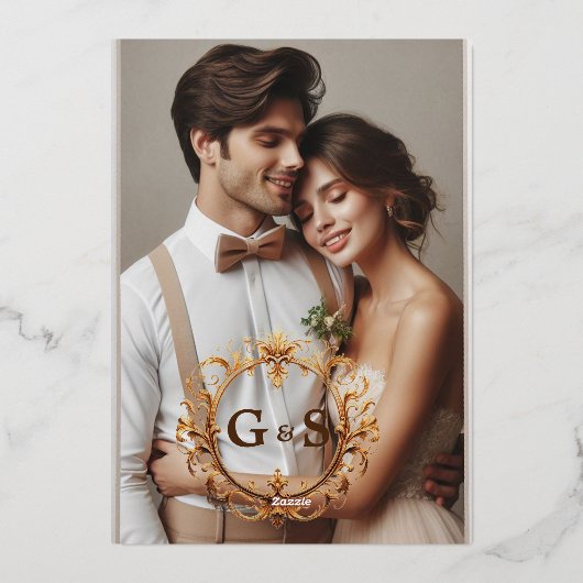 Elegantes Gold Blühend Hochzeitsfoil Save the Date Folieneinladung (Rückseite)