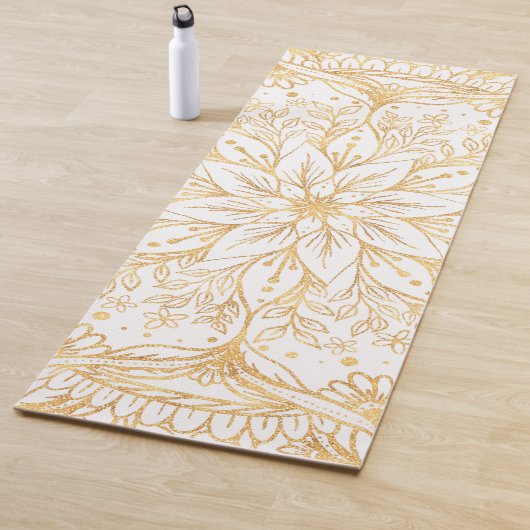 Elegantes Gold Blume Mandala Weißes Design Yogamatte (Beispiel)