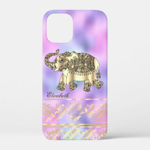 Elegantes Gold-Blumenmuster, Elefant, Holografisch Case-Mate iPhone Hülle