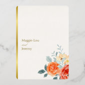 Elegantes Gold Blush Bloral Script Hochzeit Gold Folieneinladung (Rückseite)