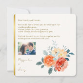 Elegantes Gold Blush Bloral Script Hochzeitsschrei Dankeskarte (Rückseite)