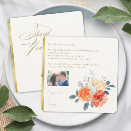 Elegantes Gold Blush Bloral Script Hochzeitsschrei Dankeskarte