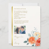 Elegantes Gold Blush Bloral Script Hochzeitsschrei Dankeskarte (Rückseite)