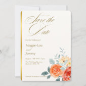 Elegantes Gold Blush Bloral Script Hochzeitsschrei Save The Date (Vorderseite)