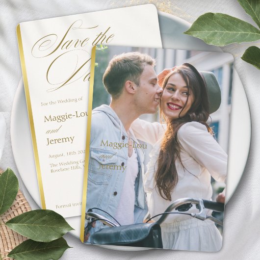 Elegantes Gold Blush Bloral Script Hochzeitsschrei Save The Date