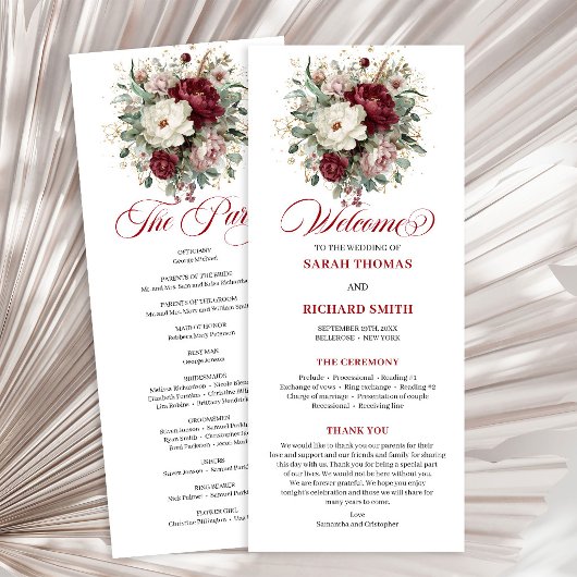 Elegantes Gold-Blush-Burgunder-Hochzeitsprogramm Programm