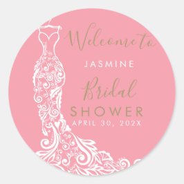 Elegantes Gold Blush Gown Brautparty Willkommensfo Runder Aufkleber