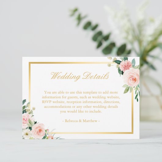Elegantes Gold Blushing Rosa Blumenzwiebeln Detail Begleitkarte (Stehend Vorderseite)