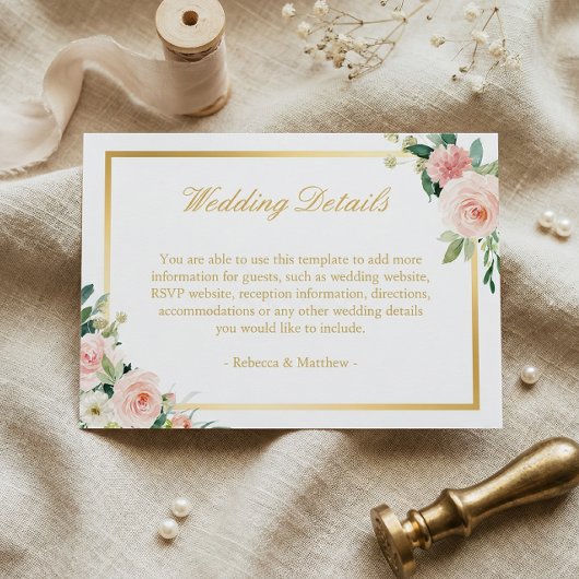 Elegantes Gold Blushing Rosa Blumenzwiebeln Detail Begleitkarte