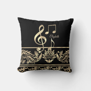 Elegantes Gold-Blütenmuster, Violinschlüssel, Note Kissen