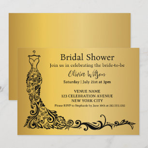 Elegantes Gold Boho Floral Gown Brautparty Einladung