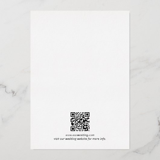 Elegantes Gold Border Script Foto QR Code Hochzeit Folieneinladung (Rückseite)