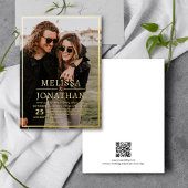 Elegantes Gold Border Script Foto QR Code Hochzeit Folieneinladung