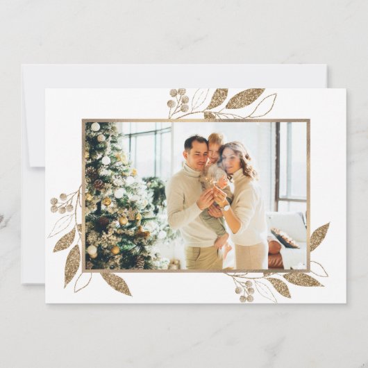 Elegantes Gold Botanical 4 Foto Collage Weihnachte (Rückseite)