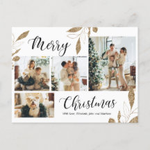 Elegantes Gold Botanical 4 Foto Collage Weihnachte