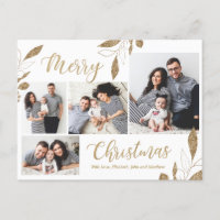 Elegantes Gold Botanical 4 Foto Collage Weihnachte