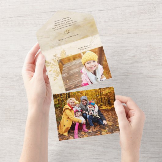 Elegantes Gold Botanisches Foto All In One Einladung (Abreißen)