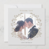 Elegantes Gold Botanisches Kranz Foto Vielen Dank (Vorderseite)