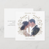 Elegantes Gold Botanisches Kranz Foto Vielen Dank (Vorne/Hinten)