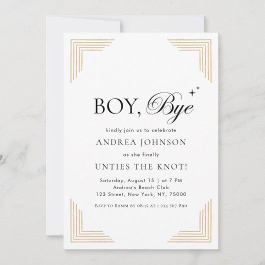 Elegantes Gold Boy Bye Stilvolles Party zum Scheit Einladung (Vorderseite)