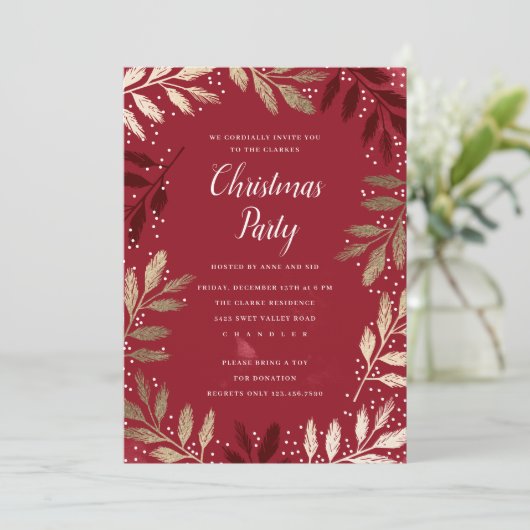 Elegantes Gold Branch Foliage Weihnachts-Party Einladung (Stehend Vorderseite)