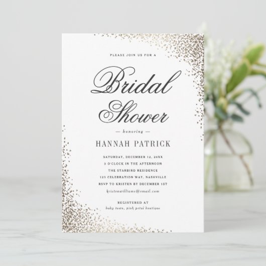 Elegantes Gold-Brautparty Einladung (Stehend Vorderseite)