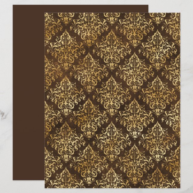 Elegantes Gold Brown Damask Muster Scrapbook (Vorne/Hinten)