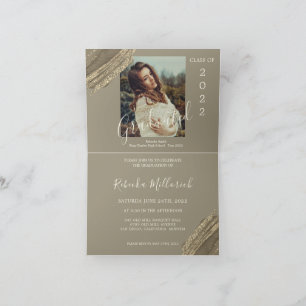 Elegantes Gold Brown Green Graduation Party Foto Einladung