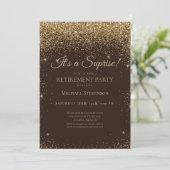 Elegantes Gold Brown Surprise Retirement Party Einladung (Stehend Vorderseite)