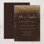 Elegantes Gold Brown Surprise Retirement Party Einladung (Vorne/Hinten)