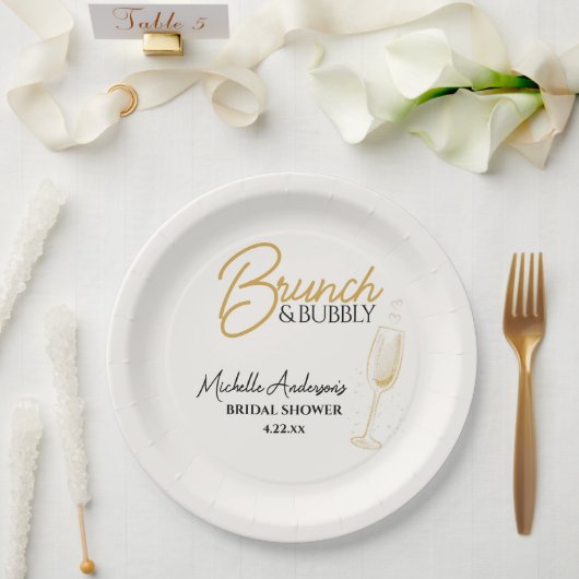 Elegantes Gold Brunch & Bubbly Brautabschied Pappteller (Hochzeit)
