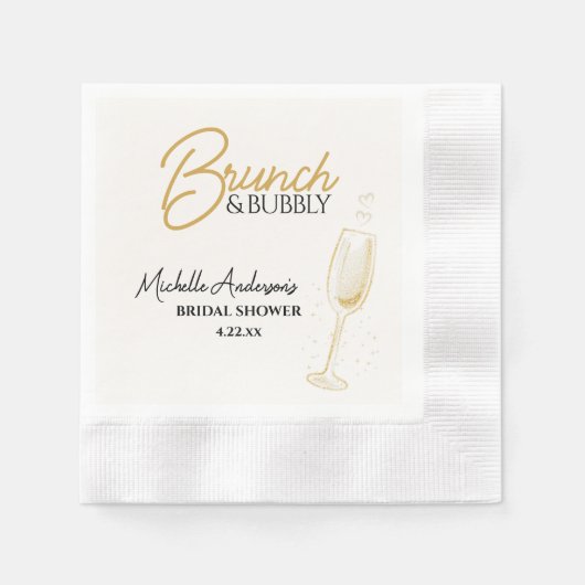 Elegantes Gold Brunch & Bubbly Brautabschied Serviette (Vorderseite)