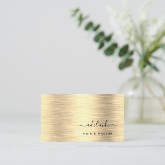 Elegantes Gold Brushed Metallic Monogram Name Scri Visitenkarte (Stehend Vorderseite)