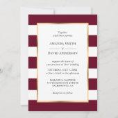Elegantes Gold Burgund und weiße Streifen Hochzeit Einladung (Vorderseite)