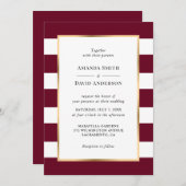 Elegantes Gold Burgund und weiße Streifen Hochzeit Einladung (Vorne/Hinten)