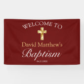 Elegantes Gold Burgundy Baby Baptisse Begrüßungsba Banner (Horizontal)