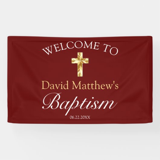 Elegantes Gold Burgundy Baby Baptisse Begrüßungsba Banner (Horizontal)